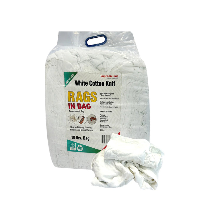White Knit T-Shirt Material Wiping Rags - 10 lbs. Bag