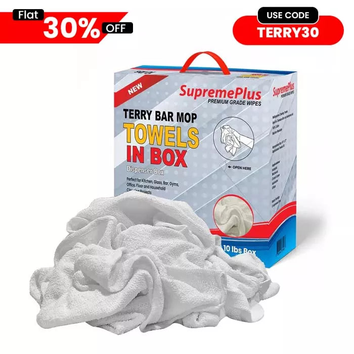 Terry White Bar Towels - 14x17 to 16x19 - 10 lbs. Compressed Box