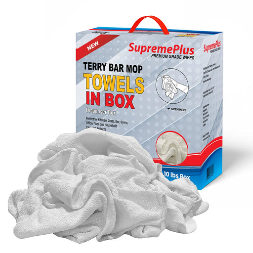 Terry White Bar Towels - 14x17 to 16x19 - 10 lbs. Compressed Box - Wiping Hub