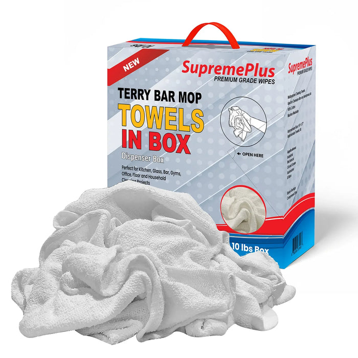 Terry White Bar Towels - 14x17 to 16x19 - 10 lbs. Compressed Box - Wiping Hub