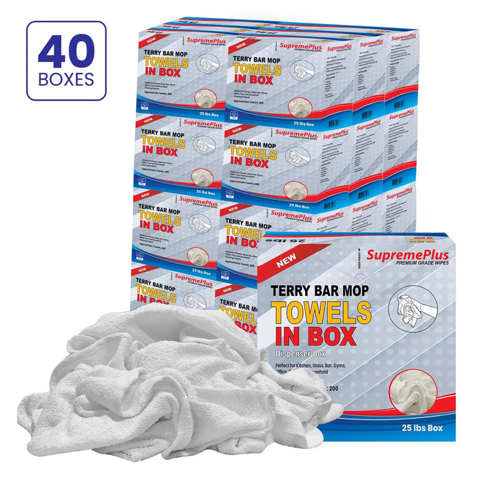 White Terry Bar Mop Cleaning Towels – 1000 lbs Pallet – 40 x 25 lbs Boxes – Wiping Hub