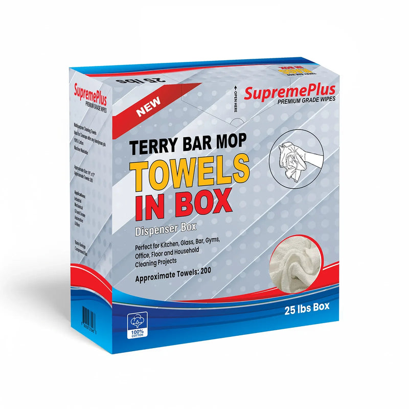 White Terry Bar Mop Cleaning Towels – 1000 lbs Pallet – 40 x 25 lbs Boxes – Wiping Hub