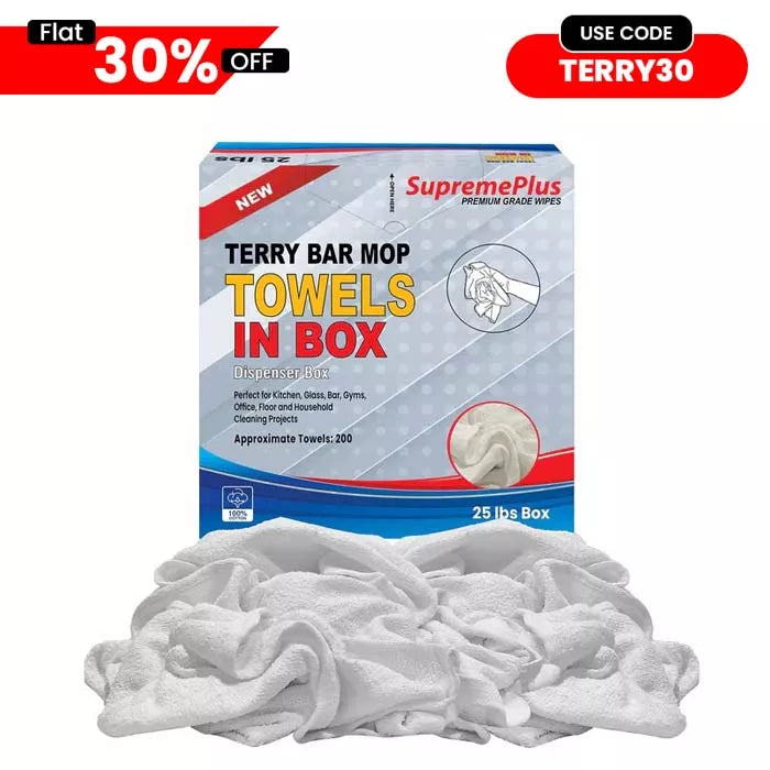 Clean Up Terry White Bar Towels - 14x17 to 16x19 - 25 lbs. Compressed Box