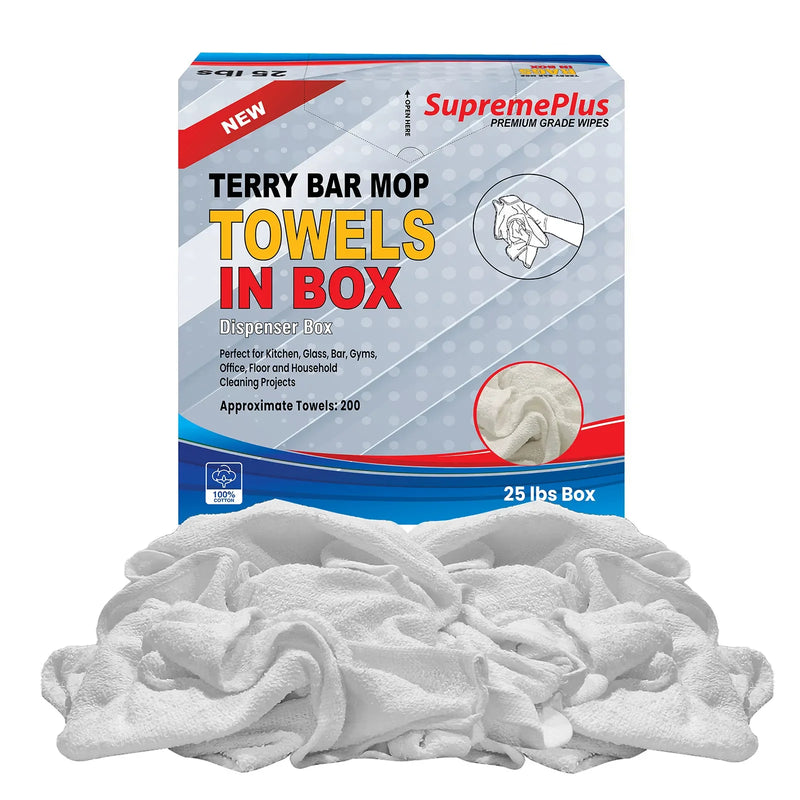 Clean Up Terry White Bar Towels - 14x17 to 16x19 - 25 lbs. Compressed Box - Wiping Hub