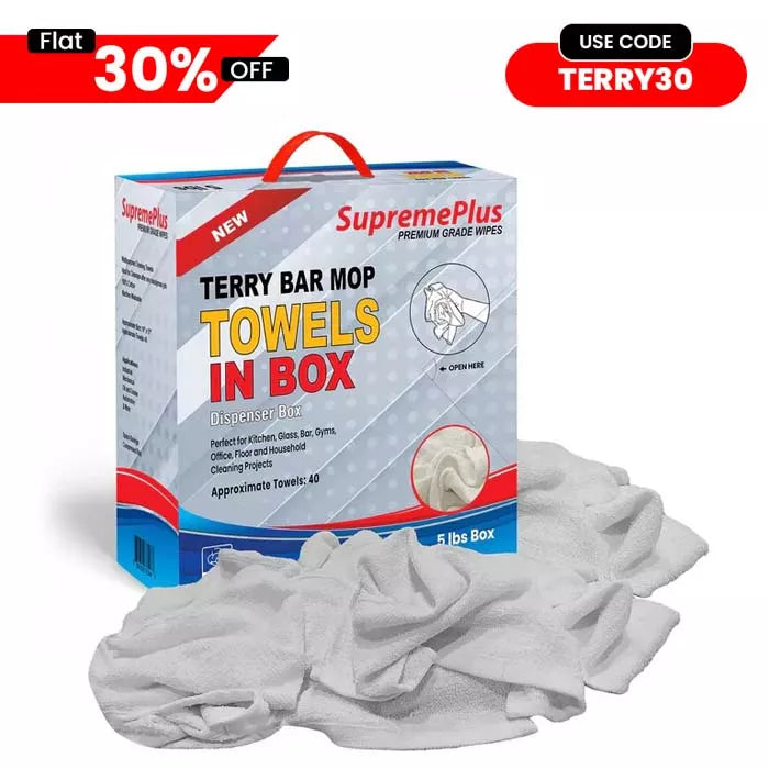 Clean Up Terry White Bar Towels - 14x17 to 16x19 - 5 lbs. Compressed Box