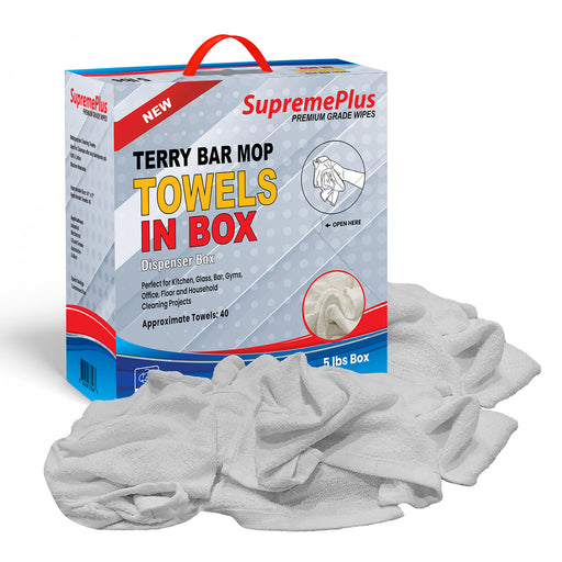White Terry Bar Mop Cleaning Towels – 5 lbs Compressed Box – Wiping Hub