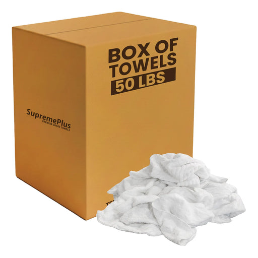 Clean Up Terry White Bar Towels - 14x17 to 16x19 - 50 lbs. Box - Wiping Hub