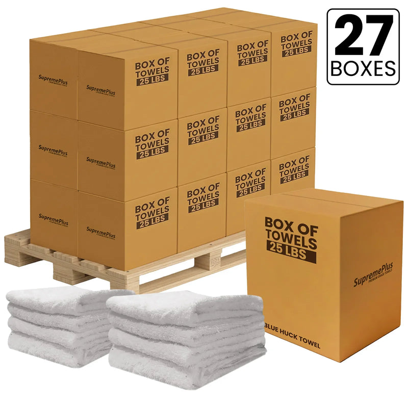 White Terry Bar Mop Cleaning Towels – 675 lbs Pallet – 27 × 25 lbs Boxes – Wiping Hub