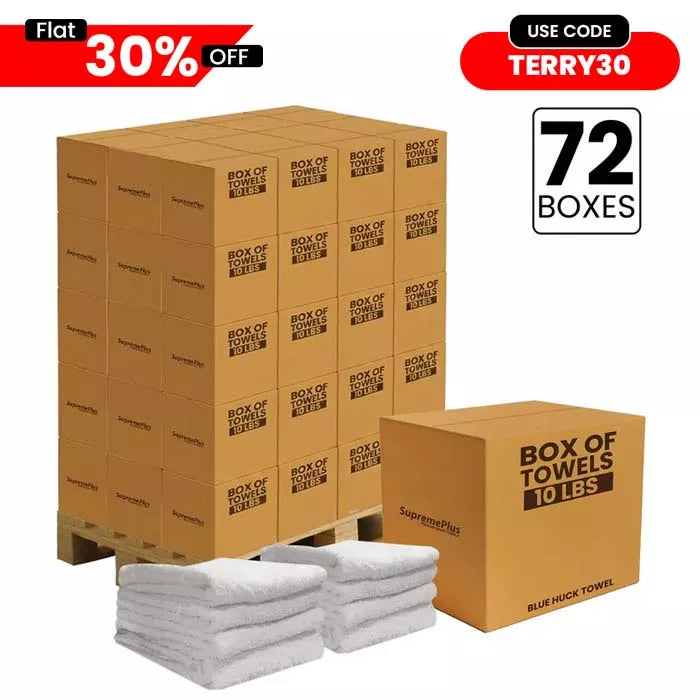 Bulk Clean Up Terry White Bar Towels - 14x17 to 16x19 - 720 lbs. Pallet - 72 x 10 lbs. Boxes