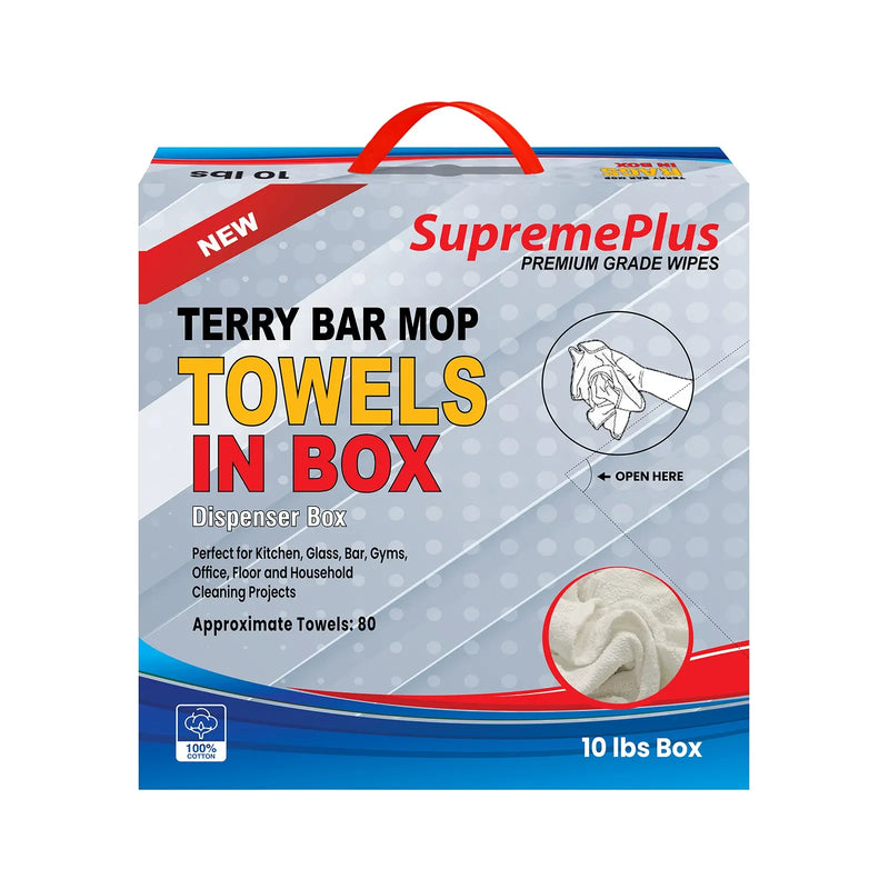 White Terry Bar Mop Cleaning Towels – 960 lbs Pallet – 96 × 10 lbs Boxes – Wiping Hub