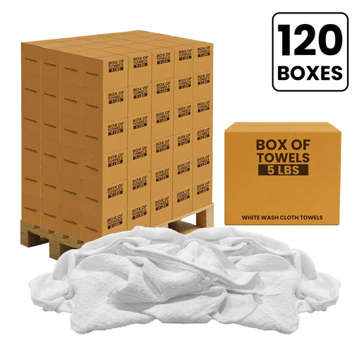 White Wash Towel Cleaning Cloth - 600 lbs Pallet - 120 x 5 lbs Boxes - Wiping Hub
