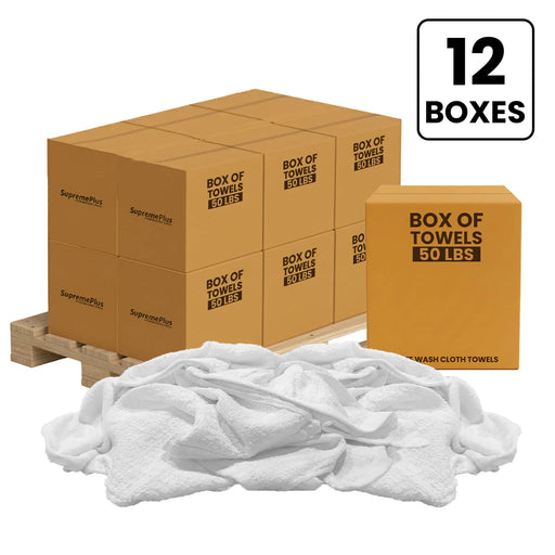 White Wash Towel Cleaning Cloth - 600 lbs Pallet - 12 x 50 lbs Boxes - Wiping Hub