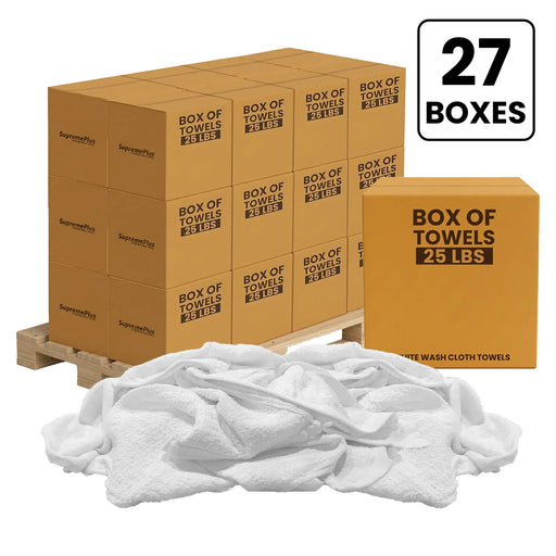 White Wash Towel Cleaning Cloth - 675 lbs Pallet - 27 x 25 lbs Boxes - Wiping Hub